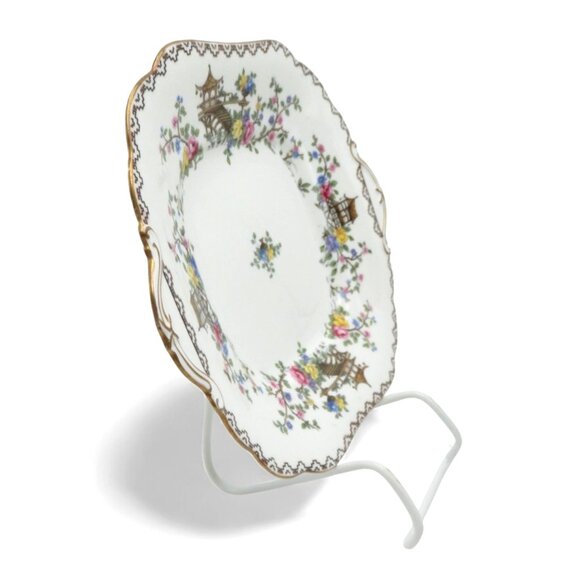 AYNSLEY Square Handle Floral and PAGODA England Cake Plate Vintage 10" - Picture 6 of 11